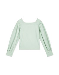 Square-Neck Puff-Sleeve Embossed Top