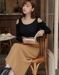 2WAYバックスリットハイウエストスリップワンピース