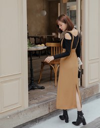 2WAYバックスリットハイウエストスリップワンピース