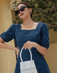 Retro Puff Sleeve Denim Mini Dress
