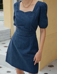 Retro Puff Sleeve Denim Mini Dress