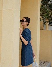 Retro Puff Sleeve Denim Mini Dress