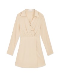 V Neck Diagonal Button Shirt Dress