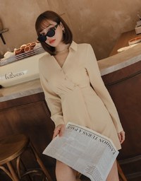 V Neck Diagonal Button Shirt Dress