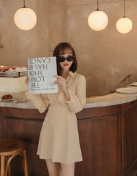 V Neck Diagonal Button Shirt Dress