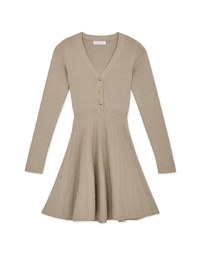 V-Neck Button Hem Knit Mini Dress