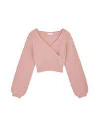 Overlapped V Neck Short Sleeve Knit Crop Top