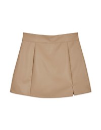 スリットプリーツレザースカート