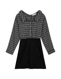 Plaid Strapless Button-Down Suede Mini Dress
