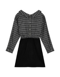 Plaid Strapless Button-Down Suede Mini Dress