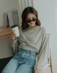 Twisted Puff Sleeve Knitted Two Piece Top