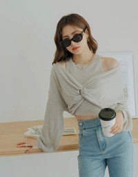 Twisted Puff Sleeve Knitted Two Piece Top