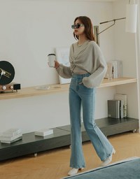 Twisted Puff Sleeve Knitted Two Piece Top