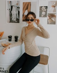 Overlap Scrunch V Neck Crop Top