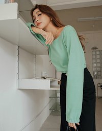 U Neck Woolen Loose Crop Top