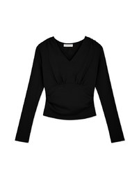 V Neck Ruched Crop Long Sleeve Top