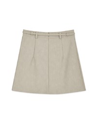 Irregular Buckle Leather Skirt (With Belt)