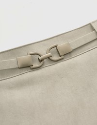 Irregular Buckle Leather Skirt (With Belt)