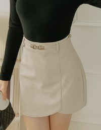 Irregular Buckle Leather Skirt (With Belt)