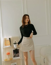 Irregular Buckle Leather Skirt (With Belt)