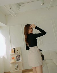 Irregular Buckle Leather Skirt (With Belt)