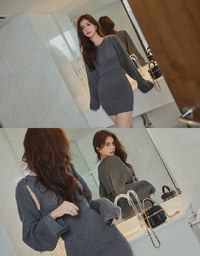 【Porima' Picks】Wide Sleeve Two Piece Bodycon Knit Dress
