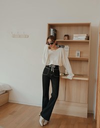 Round Neck Tie Up Twist Knit Crop Top