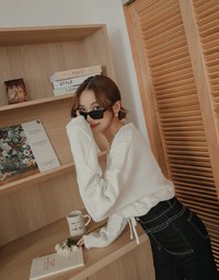 Round Neck Tie Up Twist Knit Crop Top