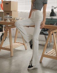 Slim Long Front Slit Flared Jeans