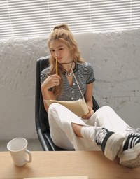 Slim Long Front Slit Flared Jeans