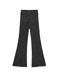 Buttoned Distressed Hem Denim Flared Pants