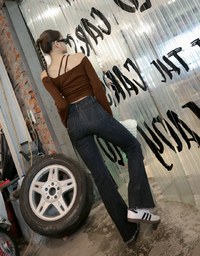 Buttoned Distressed Hem Denim Flared Pants