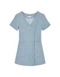 Waffle V Neck Double Breasted Mini Dress