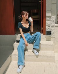 Cooling Push-Up u Collar Crop Fit Bra Top