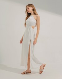 Gold Chain Hollow Slit Long Dress