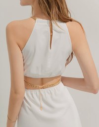Gold Chain Hollow Slit Long Dress