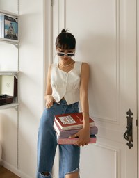 Tweed Scrunch Crop Tank Top