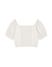 Puff Sleeve Scrunch Checkered Top