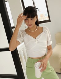 Puff Sleeve Scrunch Checkered Top