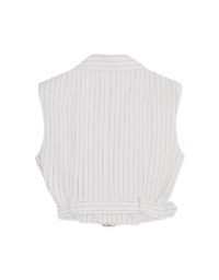 Open Collar Striped Belted Suit Top (With Shoulder Pads)
