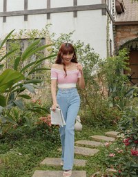 Double Button Stitched Denim Trumpet Pants