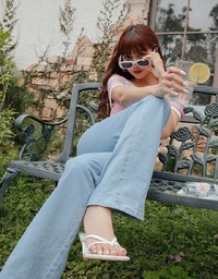 Double Button Stitched Denim Trumpet Pants