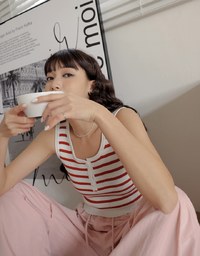 Striped Button Up Crop Tank Top