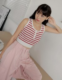 Striped Button Up Crop Tank Top