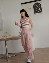 Striped Button Up Crop Tank Top