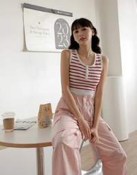 Striped Button Up Crop Tank Top