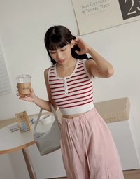 Striped Button Up Crop Tank Top