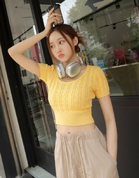 Braided Textured Short Sleeve Top