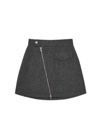 Casual Double-Zip Woolen Mini Skirt