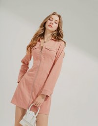 Peach Velvet Zipper Short Dress